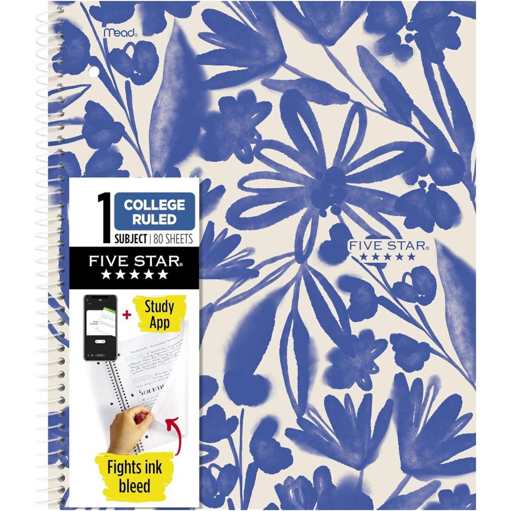 imageFive Star Spiral Notebook  Study App 1 Subject College Ruled Paper 812quot x 11quot 80 Sheets Fights Ink Bleed Water Resistant Cover Soft Petals Blue 820441FECMSoft Petals Blue