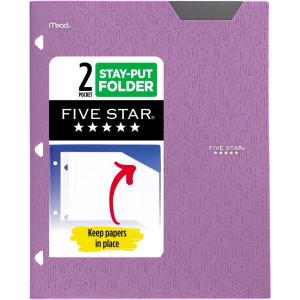 imageFive Star 2Pocket Folder Plastic Folder with StayPut Tabs Fits 3Ring Binder Holds 812quot x 11quot Paper White 333420IECMAmethyst Purple