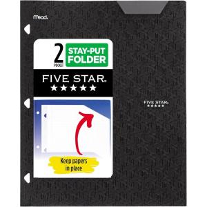 imageFive Star 2Pocket Folder Plastic Folder with StayPut Tabs Fits 3Ring Binder Holds 812quot x 11quot Paper White 333420IECMBlack