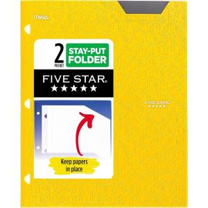 imageFive Star 2Pocket Folder Plastic Folder with StayPut Tabs Fits 3Ring Binder Holds 812quot x 11quot Paper White 333420IECMHarvest Yellow