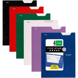 imageFive Star 4Pocket Folder 6 Pack Paper Folder Fits 3Ring Binders Holds 812quot x 11quot Paper Assorted Colors 38056Black  Blue  Red  Green  Purple  White