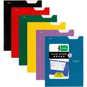 imageFive Star 4Pocket Folder 6 Pack Paper Folder Fits 3Ring Binders Holds 812quot x 11quot Paper Assorted Colors 38056Black  Blue  Red  Green  Purple  Yellow