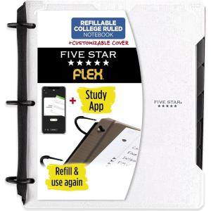 imageFive Star Flex Refillable Notebook  Study App College Ruled Paper and 1 Inch TechLock Ring Binder with Customizable Cover Pockets Tabs and Dividers 200 Sheet Capacity Amethyst Purple 293260AB6White