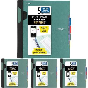 imageFive Star Flex Refillable Notebook  Study App College Ruled Paper and 1 Inch TechLock Ring Binder with Customizable Cover Pockets Tabs and Dividers 200 Sheet Capacity Amethyst Purple 293260AB6Green