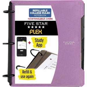 imageFive Star Flex Refillable Notebook  Study App College Ruled Paper and 1 Inch TechLock Ring Binder with Customizable Cover Pockets Tabs and Dividers 200 Sheet Capacity Amethyst Purple 293260AB6Amethyst Purple