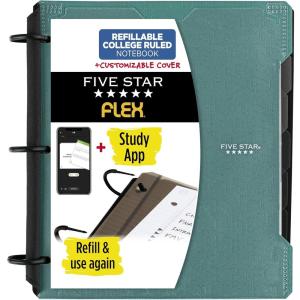 imageFive Star Flex Refillable Notebook  Study App College Ruled Paper and 1 Inch TechLock Ring Binder with Customizable Cover Pockets Tabs and Dividers 200 Sheet Capacity Amethyst Purple 293260AB6Seaglass Green
