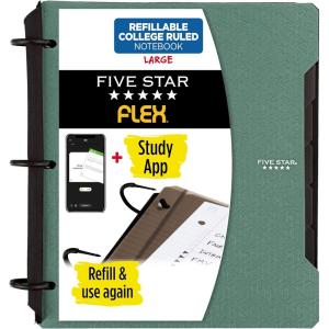 imageFive Star Flex Refillable Notebook  Study App College Ruled Paper and 1 Inch TechLock Ring Binder with Pockets Tabs and Dividers 200 Sheet Capacity Seaglass Green 293280AQ8Green