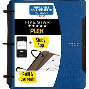 imageFive Star Flex Refillable Notebook  Study App College Ruled Paper and 1 Inch TechLock Ring Binder with Pockets Tabs and Dividers 200 Sheet Capacity Seaglass Green 293280AQ8Blue