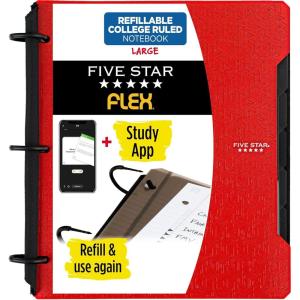 imageFive Star Flex Refillable Notebook  Study App College Ruled Paper and 1 Inch TechLock Ring Binder with Pockets Tabs and Dividers 200 Sheet Capacity Seaglass Green 293280AQ8Red