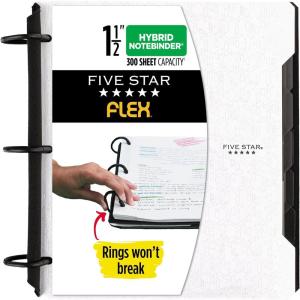 imageFive Star Flex Refillable Notebook  Study App College Ruled Paper and 112 Inch TechLock Ring Binder with Pockets Tabs and Dividers 300 Sheet Capacity White 29324AE2White