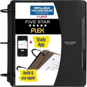 imageFive Star Flex Refillable Notebook  Study App College Ruled Paper and 112 Inch TechLock Ring Binder with Pockets Tabs and Dividers 300 Sheet Capacity White 29324AE2Black