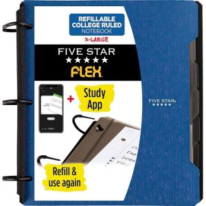 imageFive Star Flex Refillable Notebook  Study App College Ruled Paper and 112 Inch TechLock Ring Binder with Pockets Tabs and Dividers 300 Sheet Capacity White 29324AE2Pacific Blue