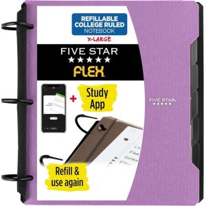 imageFive Star Flex Refillable Notebook  Study App College Ruled Paper and 112 Inch TechLock Ring Binder with Pockets Tabs and Dividers 300 Sheet Capacity White 29324AE2Amethyst Purple