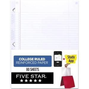 imageFive Star Loose Leaf Paper  Study App College Ruled Filler Notebook Paper Reinforced Fights Ink Bleed 812quot x 11quot 80 Sheets 17010280 Sheets