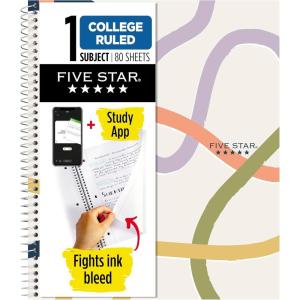 imageFive Star Spiral Notebook  Study App 1 Subject College Ruled Paper 812quot x 11quot 80 Sheets Fights Ink Bleed Water Resistant Cover Soft Petals Blue 820441FECMOrganic Lines