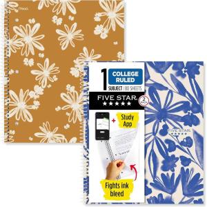 imageFive Star Spiral Notebook  Study App 1 Subject College Ruled Paper 812quot x 11quot 80 Sheets Fights Ink Bleed Water Resistant Cover Soft Petals Blue 820441FECMSoft Petals