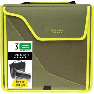 imageFive Star Zipper Binder 3 Inch 3Ring Binder with D Rings Removable Padded Case 5Tab Expanding File and MultiUse Strap 850 Sheet Capacity NavyPink 292960DOliveCitrus