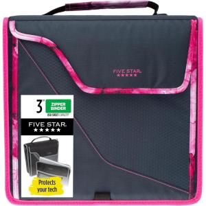 imageFive Star Zipper Binder 3 Inch 3Ring Binder with D Rings Removable Padded Case 5Tab Expanding File and MultiUse Strap 850 Sheet Capacity NavyPink 292960DNavyPink