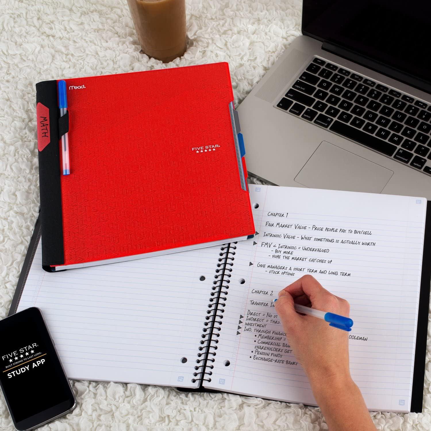 imageFive Star Advance Spiral Notebook  Study App 3 Subject College Ruled Paper 812quot x 11quot 150 Sheets Spiral Guard Movable Tabbed Dividers Pacific Blue 73138Fire Red
