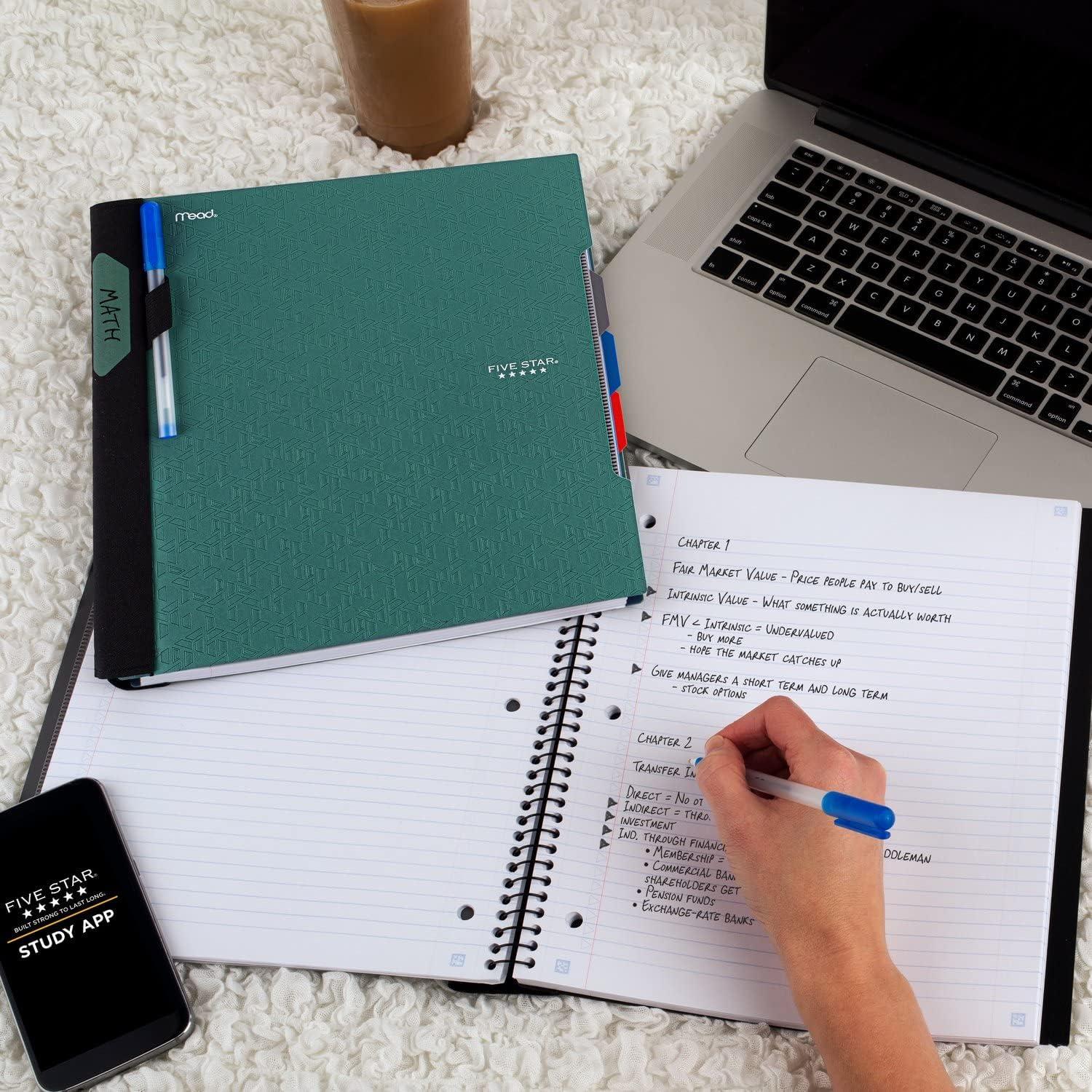 imageFive Star Advance Spiral Notebook  Study App 3 Subject College Ruled Paper 812quot x 11quot 150 Sheets Spiral Guard Movable Tabbed Dividers Pacific Blue 73138Seaglass Green