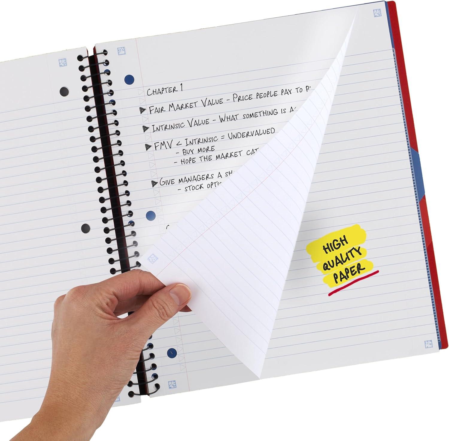imageFive Star Advance Spiral Notebook  Study App 3 Subject College Ruled Paper 812quot x 11quot 150 Sheets Spiral Guard Movable Tabbed Dividers Pacific Blue 73138Fire Red