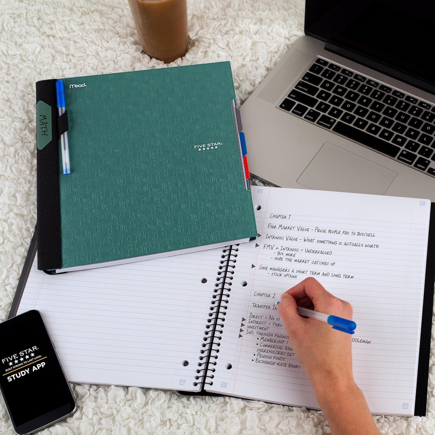 imageFive Star Advance Spiral Notebook  Study App 3 Subject College Ruled Paper 812quot x 11quot 150 Sheets Spiral Guard Movable Tabbed Dividers Pacific Blue 73138Seaglass Green