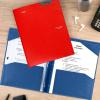 imageFive Star 2Pocket Folder Plastic Folder with StayPut Tabs and Prong Fasteners Holds 812quot x 11quot Paper White 72494Red