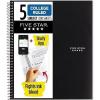 imageFive Star Spiral Notebook  Study App 5 Subject College Ruled Paper 812quot x 11quot 200 Sheets Fights Ink Bleed Water Resistant Cover Black 72081Black
