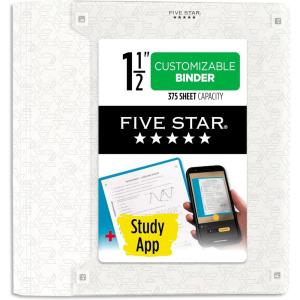 imageFive Star 3Ring Binder  Study App 1 Inch Binder with D Rings and Customizable Clear View Cover 225 Sheet Capacity White 261440AECM15 Inch 375 Sheets