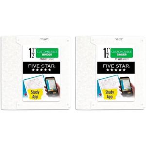 imageFive Star 3Ring Binder  Study App 1 Inch Binder with D Rings and Customizable Clear View Cover 225 Sheet Capacity White 261440AECMPack of 2