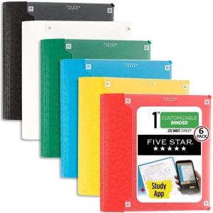 imageFive Star 3Ring Binder  Study App 6 Pack 112 Inch Binder with D Rings and Customizable Clear View Cover 375 Sheet Capacity Assorted Colors 26146023Assorted