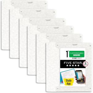 imageFive Star 3Ring Binder  Study App 6 Pack 112 Inch Binder with D Rings and Customizable Clear View Cover 375 Sheet Capacity Assorted Colors 26146023White