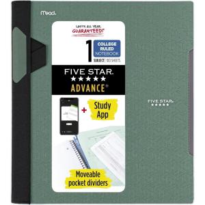 imageFive Star Advance Spiral Notebook  Study App 1 Subject College Ruled Paper 812quot x 11quot 100 Sheets Spiral Guard Movable Tabbed Dividers White 820012BECMSeaglass Green