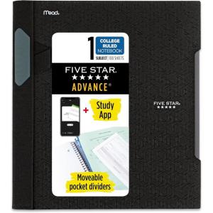 imageFive Star Advance Spiral Notebook  Study App 1 Subject College Ruled Paper 812quot x 11quot 100 Sheets Spiral Guard Movable Tabbed Dividers White 820012BECMBlack