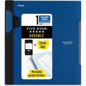 imageFive Star Advance Spiral Notebook  Study App 1 Subject College Ruled Paper 812quot x 11quot 100 Sheets Spiral Guard Movable Tabbed Dividers White 820012BECMPacific Blue