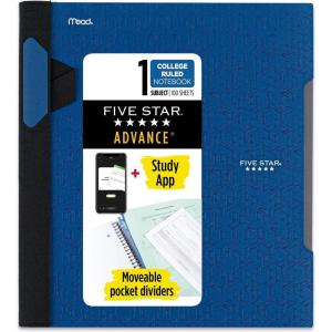 imageFive Star Advance Spiral Notebook  Study App 1 Subject College Ruled Paper 812quot x 11quot 100 Sheets Spiral Guard Movable Tabbed Dividers White 820012BECMColor Selected For You
