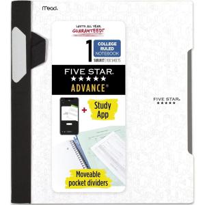 imageFive Star Advance Spiral Notebook  Study App 1 Subject College Ruled Paper 812quot x 11quot 100 Sheets Spiral Guard Movable Tabbed Dividers White 820012BECMWhite