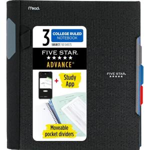 imageFive Star Advance Spiral Notebook  Study App 3 Subject College Ruled Paper 812quot x 11quot 150 Sheets Spiral Guard Movable Tabbed Dividers Pacific Blue 73138Black