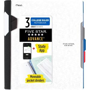 imageFive Star Advance Spiral Notebook  Study App 3 Subject College Ruled Paper 812quot x 11quot 150 Sheets Spiral Guard Movable Tabbed Dividers Pacific Blue 73138White