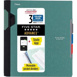 imageFive Star Advance Spiral Notebook  Study App 3 Subject College Ruled Paper 812quot x 11quot 150 Sheets Spiral Guard Movable Tabbed Dividers Pacific Blue 73138Seaglass Green