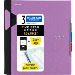 imageFive Star Advance Spiral Notebook  Study App 3 Subject College Ruled Paper 812quot x 11quot 150 Sheets Spiral Guard Movable Tabbed Dividers Pacific Blue 73138Amethyst Purple