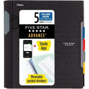 imageFive Star Advance Spiral Notebook  Study App 5 Subject College Ruled Paper 812quot x 11quot 200 Sheets Spiral Guard Movable Tabbed Dividers Pacific Blue 73150Black