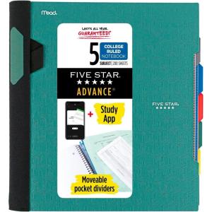 imageFive Star Advance Spiral Notebook  Study App 5 Subject College Ruled Paper 812quot x 11quot 200 Sheets Spiral Guard Movable Tabbed Dividers Pacific Blue 73150Green