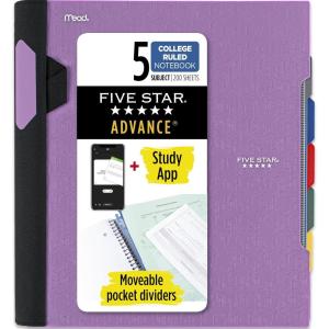 imageFive Star Advance Spiral Notebook  Study App 5 Subject College Ruled Paper 812quot x 11quot 200 Sheets Spiral Guard Movable Tabbed Dividers Pacific Blue 73150Amethyst Purple