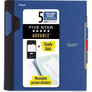 imageFive Star Advance Spiral Notebook  Study App 5 Subject College Ruled Paper 812quot x 11quot 200 Sheets Spiral Guard Movable Tabbed Dividers Pacific Blue 73150Blue