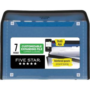 imageFive Star Expanding File Organizer  Study App 7Pocket Accordian File Organizer Zipper Closure Holds 812quot x 11quot Paper Amethyst Purple 350099GECMPacific Blue