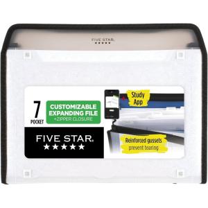 imageFive Star Expanding File Organizer  Study App 7Pocket Accordian File Organizer Zipper Closure Holds 812quot x 11quot Paper Amethyst Purple 350099GECMWhite