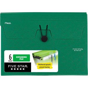 imageFive Star Expanding File Organizer 6Pocket Accordian File Organizer Bungee Closure Holds 812quot x 11quot Paper White 350100EECMForest Green