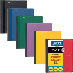 imageFive Star Interactive Notetaking Composition Book 6 Pack 1 Subject College Ruled Paper 9quot x 11quot 100 Sheets Customizable Assorted Colors 386126 Pack