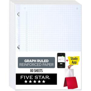 imageFive Star Loose Leaf Paper  Study App 6 Pack Notebook Paper Graph Ruled Paper 812quot x 11quot 80 Sheets per Pack Reinforced Filler Paper Fights Ink Bleed 1700283 Pack